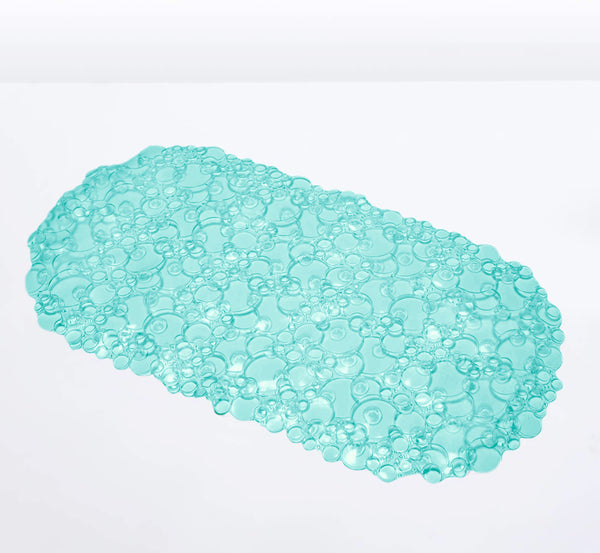 Teal Bubbles Vinyl Non-Slip Bathtub Shower Mat With Suction Cups -26" x14"