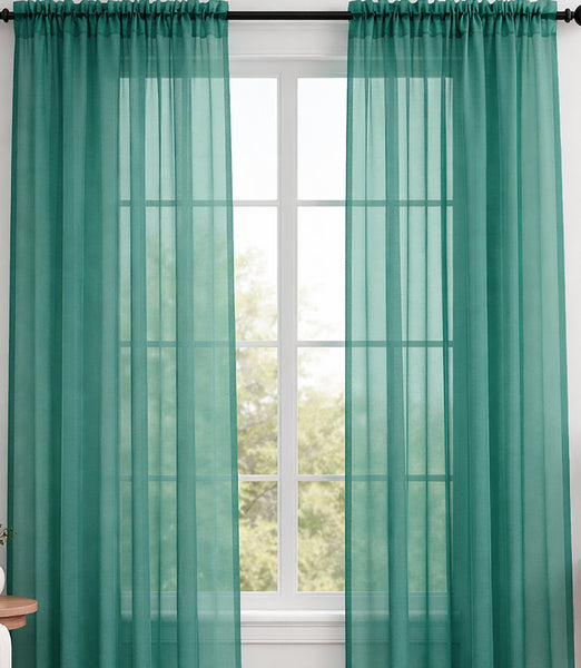 Teal Sheer Window Rod Pocket Curtain Set 90" Inches Long (2 Panels)