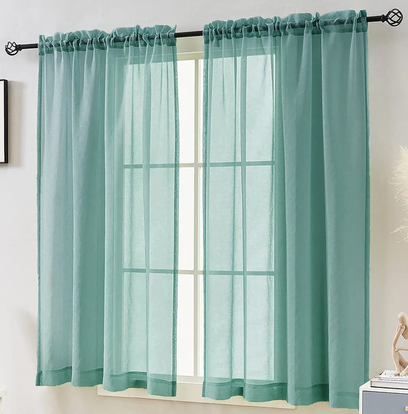 Teal Sheer Window Rod Pocket Curtain Set (2 Panels)