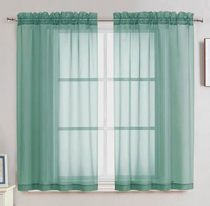 Teal Sheer Window Rod Pocket Curtain Set (2 Panels)