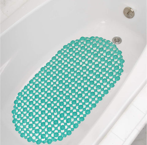 Teal Vinyl Non-Slip Bathtub Shower Mat With Suction Cups -27" x15"