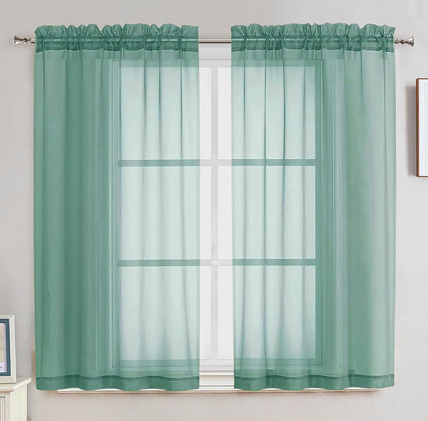 Teal Sheer Window Rod Pocket Curtain Set (2 Panels)