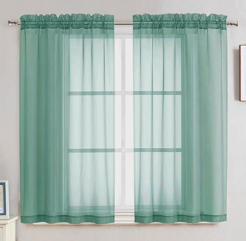 Teal Sheer Window Rod Pocket Curtain Set (2 Panels)