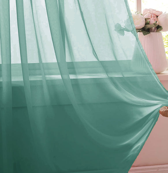 Teal Sheer Window Rod Pocket Curtain Set (2 Panels)