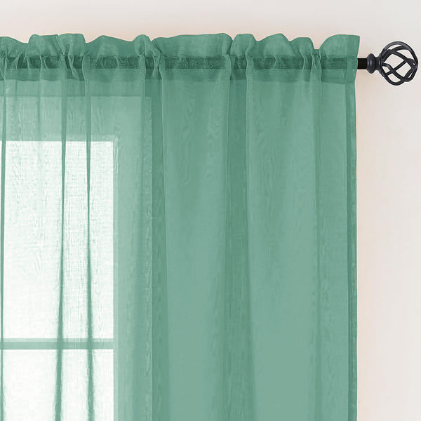 Teal Sheer Window Rod Pocket Curtain Set (2 Panels)