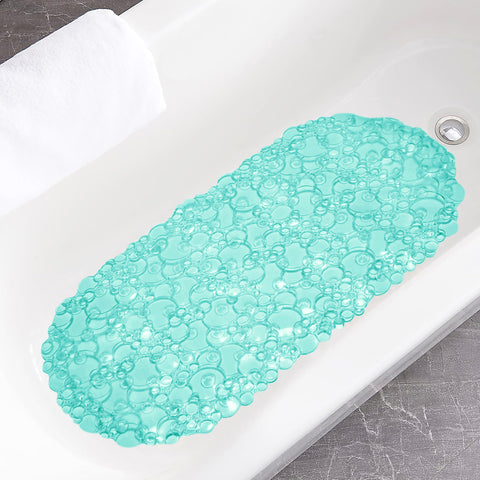 Teal Bubbles Vinyl Non-Slip Bathtub Shower Mat With Suction Cups -26" x14"