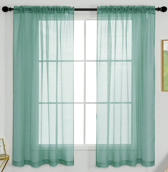 Teal Sheer Window Rod Pocket Curtain Set (2 Panels)