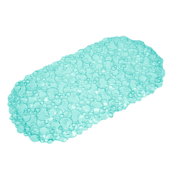 Teal Bubbles Vinyl Non-Slip Bathtub Shower Mat With Suction Cups -26" x14"