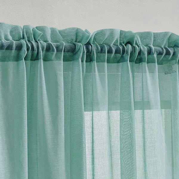 Teal Sheer Window Rod Pocket Curtain Set (2 Panels)