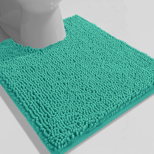 Turquoise Soft Cozy Plush Chenille Contour Bath Mat Bathroom Rug