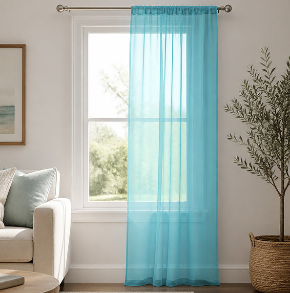 1 Piece Turquoise Blue Sheer Rod Pocket Window Curtain Panel - 84" Inches Long