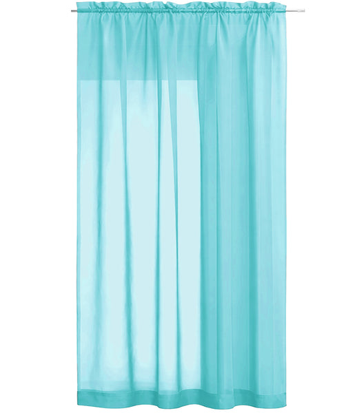 1 Piece Turquoise Blue Sheer Rod Pocket Window Curtain Panel - 90" Inches Long