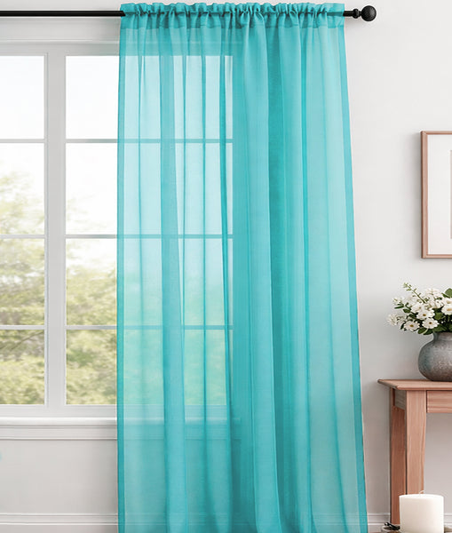 1 Piece Turquoise Blue Sheer Rod Pocket Window Curtain Panel - 90" Inches Long