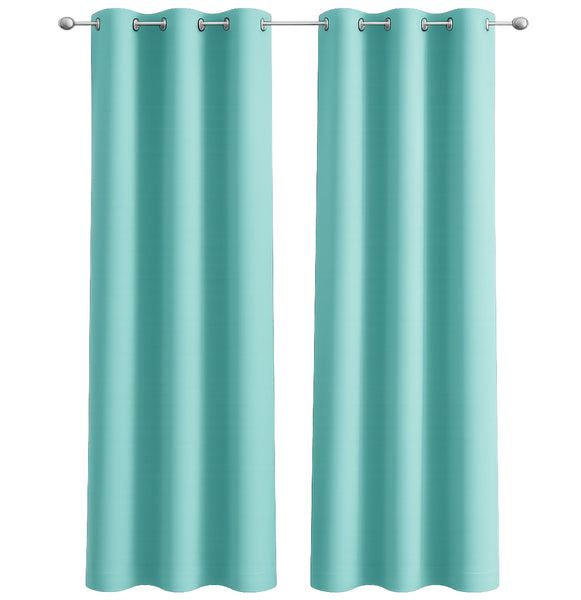2 Piece Solid Turquoise Blue Blackout Grommet Curtain Panel Set - 84" Long