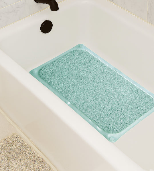 Turquoise Blue Loofah Shower Tub Mat With Non-Slip Suction Cups - 29" x 17"