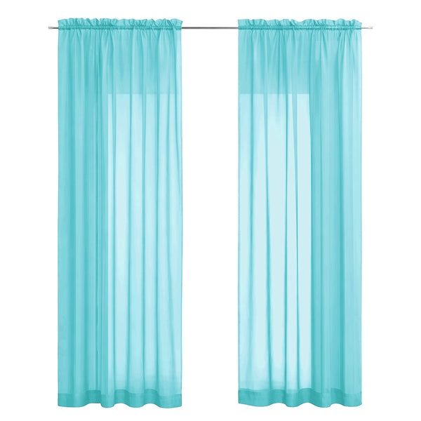 Turquoise Blue Sheer Window Rod Pocket Curtain Set 90" Inches Long (2 Panels)