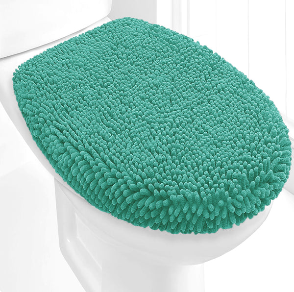 2 Piece Set Turquoise Blue Soft Cozy Plush Chenille Bath Mat Bathroom Rug & Toilet Seat Cover