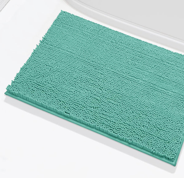 2 Piece Set Turquoise Blue Soft Cozy Plush Chenille Bath Mat Bathroom Rug & Toilet Seat Cover