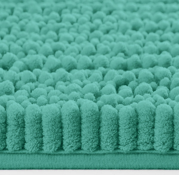 2 Piece Set Turquoise Blue Soft Cozy Plush Chenille Bath Mat Bathroom Rug & Toilet Seat Cover