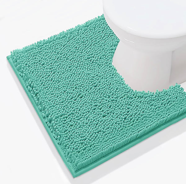 2 Piece Set Turquoise Blue Soft Cozy Plush Chenille Bath Mat Bathroom Rug & Toilet Seat Cover