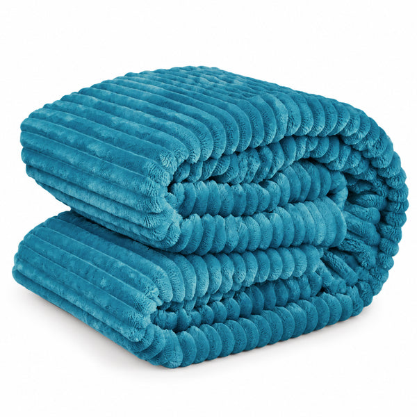 King Size Turquoise Blue Ultra Soft Cozy Textured Fluffy Plush Ribbed Faux Fur Bed Blanket