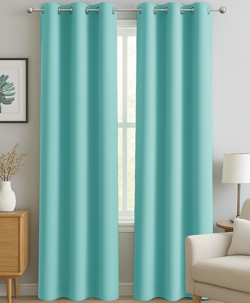2 Piece Solid Turquoise Blue Blackout Grommet Curtain Panel Set - 84" Long