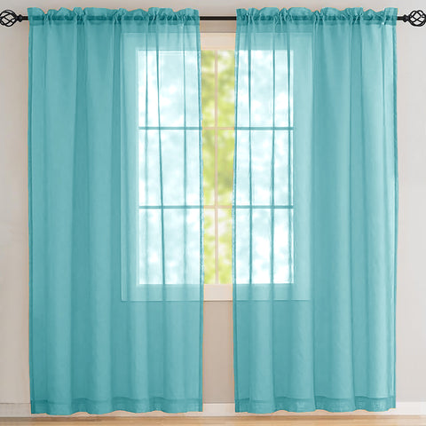 Turquoise Blue Sheer Window Rod Pocket Curtain Set (2 Panels)
