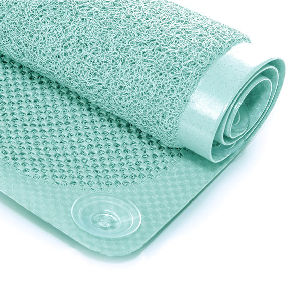 Turquoise Blue Loofah Shower Tub Mat With Non-Slip Suction Cups - 29" x 17"
