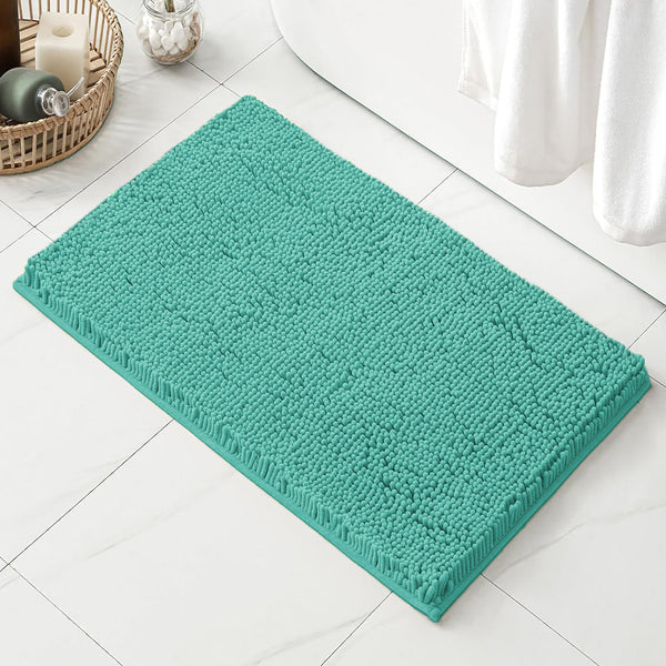 2 Piece Set Turquoise Blue Soft Cozy Plush Chenille Bath Mat Bathroom Rug & Toilet Seat Cover