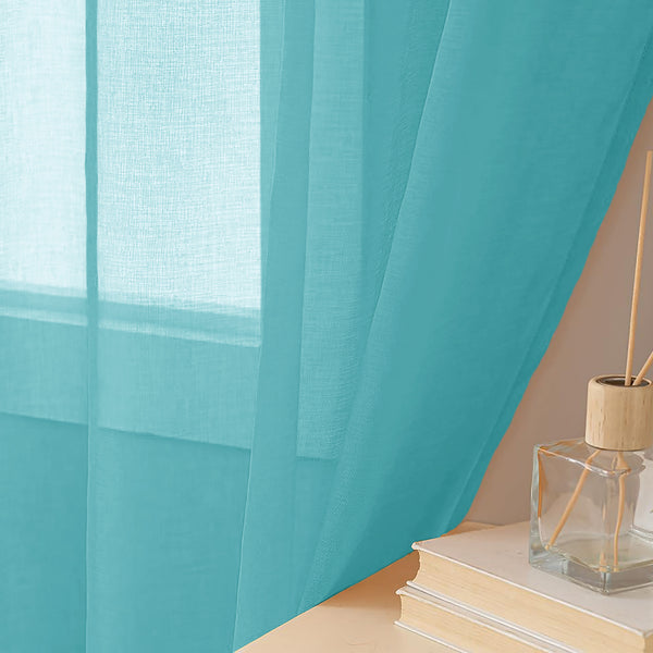 Turquoise Blue Sheer Window Rod Pocket Curtain Set (2 Panels)