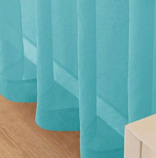 Turquoise Blue Sheer Window Rod Pocket Curtain Set (2 Panels)