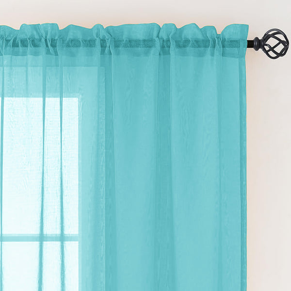 Turquoise Blue Sheer Window Rod Pocket Curtain Set (2 Panels)