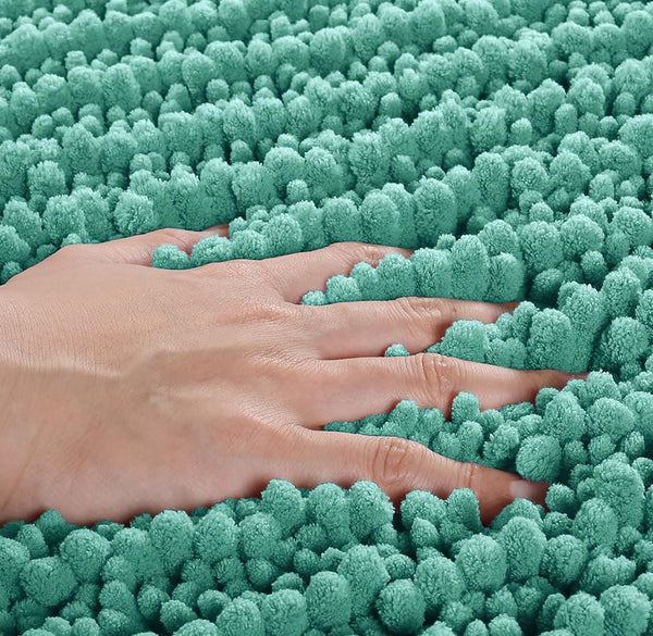 Large 2 Piece Set Turquoise Soft Cozy Plush Chenille Bath Mat Bathroom Rug