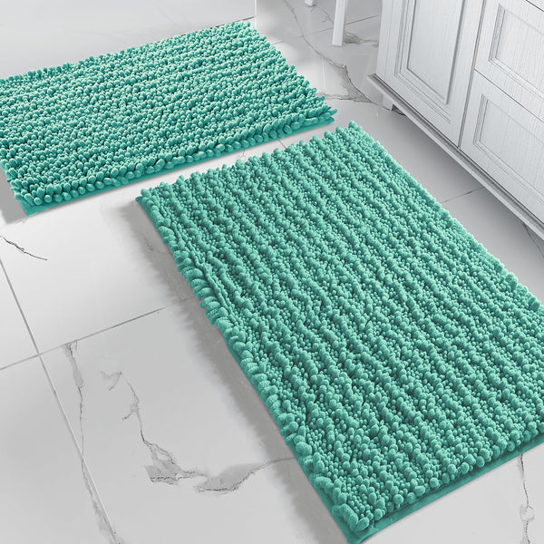 Large 2 Piece Set Turquoise Soft Cozy Plush Chenille Bath Mat Bathroom Rug
