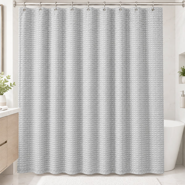 Silver Grey Modern Waffle Textured Fabric Woven Dot Pattern Grommet Bathroom Premium Thick Shower Curtain