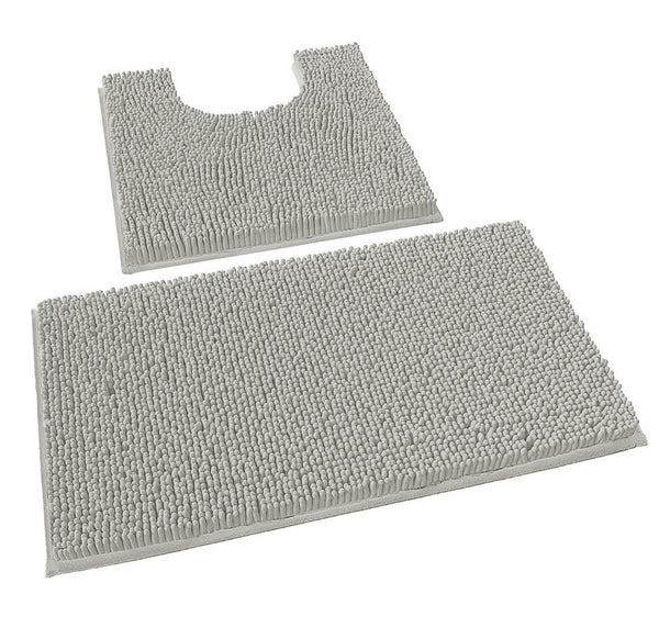 2 Piece Set Warm Grey Soft Cozy Plush Chenille Bath Mat Bathroom Rug