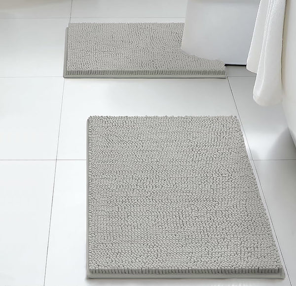 2 Piece Set Warm Grey Soft Cozy Plush Chenille Bath Mat Bathroom Rug