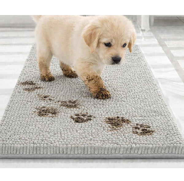 23"x15" - Warm Grey Dog Door Mat Non-Slip Super Absorbent Quick Dry Chenille Microfiber Washable Pet Rug for Muddy Paws