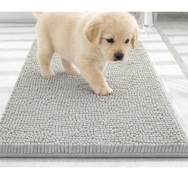 23"x15" - Warm Grey Dog Door Mat Non-Slip Super Absorbent Quick Dry Chenille Microfiber Washable Pet Rug for Muddy Paws