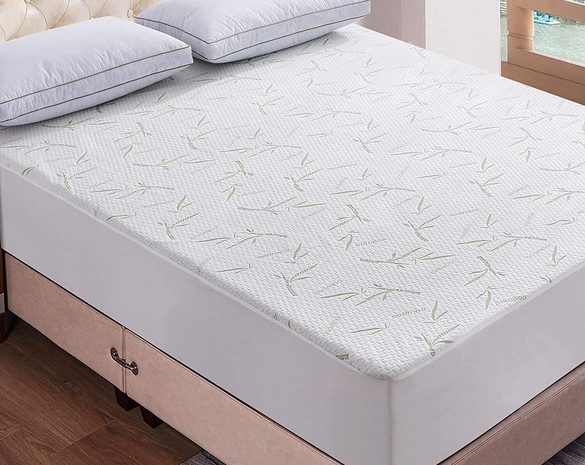 California King Cal-King Size Jacquard Quilted Bamboo Mattress Pad Fitted Elastic Cover Protector - Stretches up 18" Inches