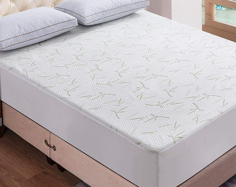 Twin Size Jacquard Quilted Bamboo Mattress Pad Fitted Elastic Cover Protector - Stretches up 18" Inches