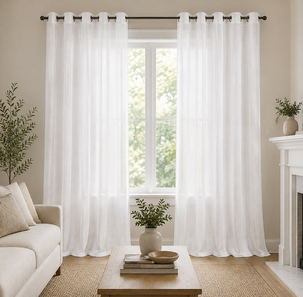 White Sheer Light Filtering Grommet Window Curtain Panel Set - 120" Long