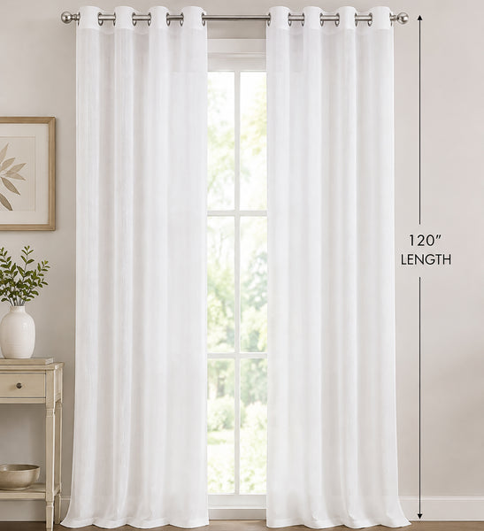 White Sheer Light Filtering Grommet Window Curtain Panel Set - 120" Long