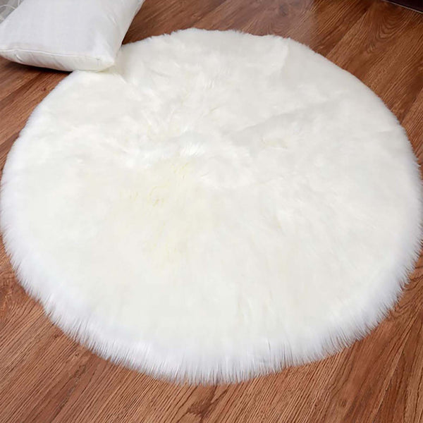 3x3 Feet Round White Faux Fur Sheepskin Soft Plush Fuzzy Rug