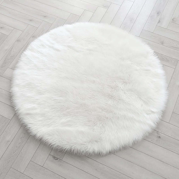 3x3 Feet Round White Faux Fur Sheepskin Soft Plush Fuzzy Rug