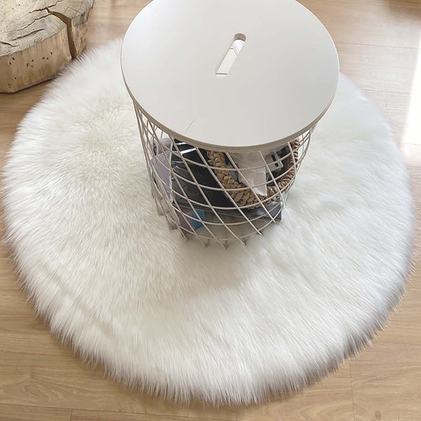 3x3 Feet Round White Faux Fur Sheepskin Soft Plush Fuzzy Rug