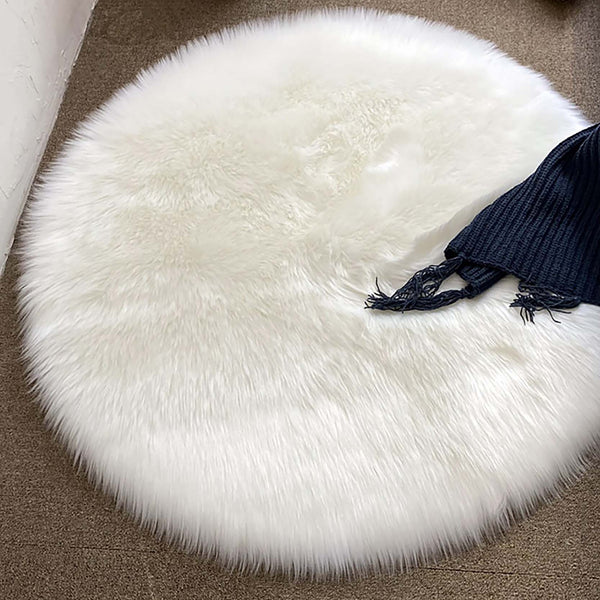 3x3 Feet Round White Faux Fur Sheepskin Soft Plush Fuzzy Rug