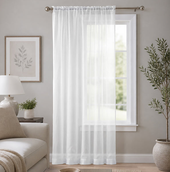 1 Piece White Sheer Rod Pocket Window Curtain Panel - 84" Inches Long