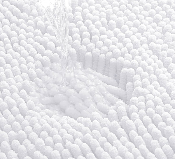2 Piece Set White Soft Cozy Plush Chenille Bath Mat Bathroom Rug & Toilet Seat Cover