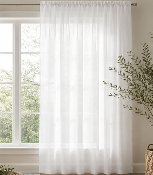 1 Piece White Sheer Rod Pocket Window Curtain Panel - 90" Inches Long